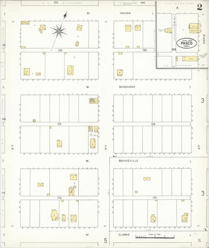 Sanborn Fire Insurance Map from Pasco, Franklin County, Washington (1909), Sheet #0002 - Complete Map Set gallery image, historic Sanborn map, vintage wall art, Washington Washington