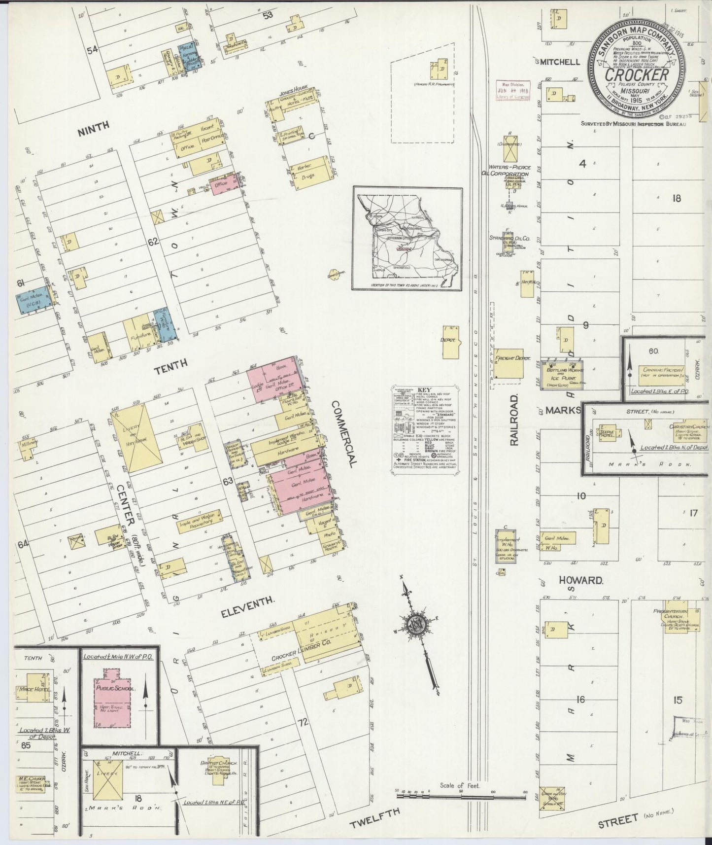 Sanborn Fire Insurance Map from Crocker, Pulaski County, Missouri (1915), Sheet #0001 - Historic Sanborn Fire Insurance Map Print, vintage old map wall art, antique decor, genealogy gift, Missouri Missouri map