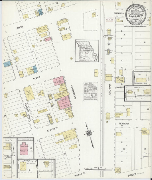 Sanborn Fire Insurance Map from Crocker, Pulaski County, Missouri (1915), Sheet #0001 - Historic Sanborn Fire Insurance Map Print, vintage old map wall art, antique decor, genealogy gift, Missouri Missouri map