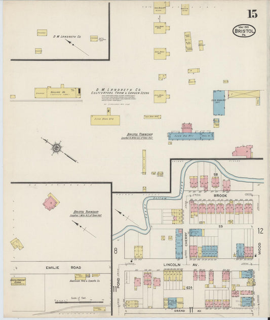 Sanborn Fire Insurance Map from Bristol, Bucks County, Pennsylvania (1915), Sheet #0015 - Historic Sanborn Fire Insurance Map Print, vintage old map wall art, antique decor, genealogy gift, Pennsylvania Pennsylvania map