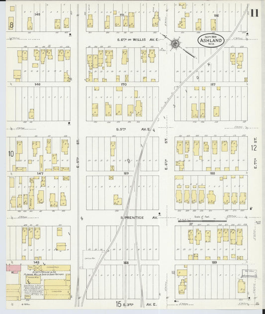 Sanborn Fire Insurance Map from Ashland, Ashland County, Wisconsin (1909), Sheet #0011 - Historic Sanborn Fire Insurance Map Print, vintage old map wall art, antique decor, genealogy gift, Wisconsin Wisconsin map