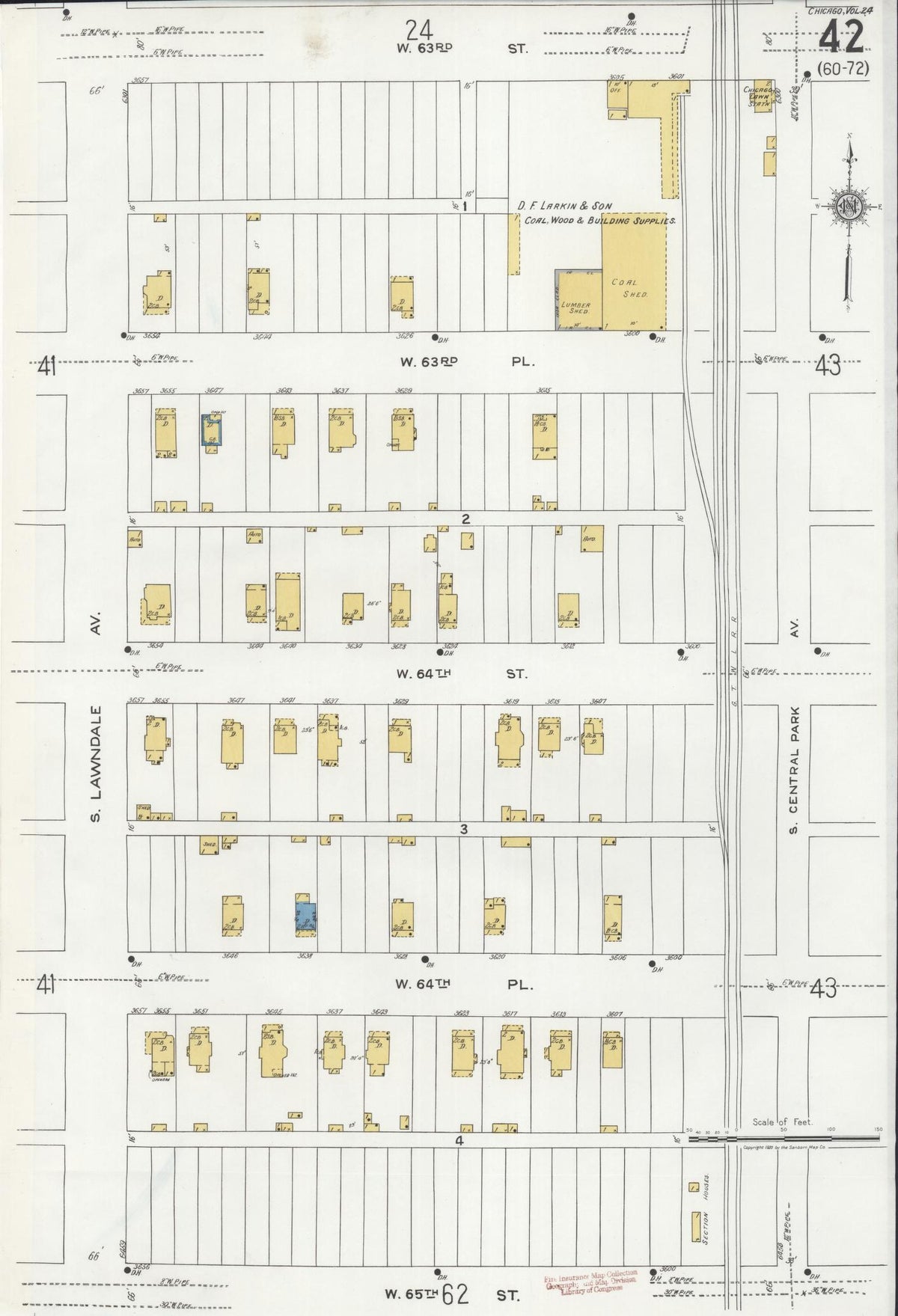 Sanborn Fire Insurance Map from Chicago, Cook County, Illinois (1920), Sheet #0042 - Historic Sanborn Fire Insurance Map Print, vintage old map wall art, antique decor, genealogy gift, Illinois Illinois map