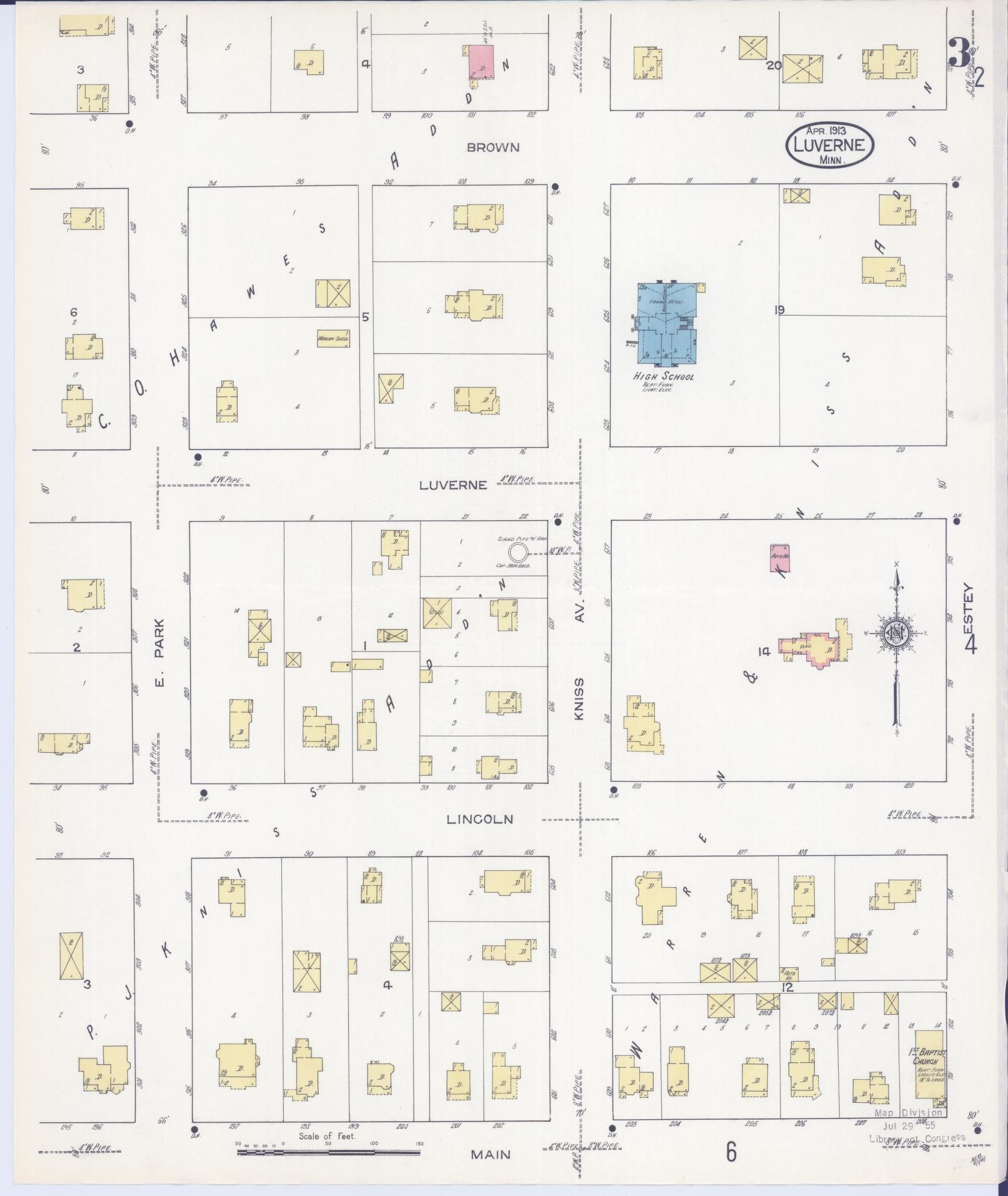 Sanborn Fire Insurance Map from Luverne, Rock County, Minnesota (1913), Sheet #0003 - Historic Sanborn Fire Insurance Map Print, vintage old map wall art, antique decor, genealogy gift, Minnesota Minnesota map