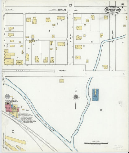 Sanborn Fire Insurance Map from Weatherford, Parker County, Texas (1921), Sheet #0007 - Historic Sanborn Fire Insurance Map Print, vintage old map wall art, antique decor, genealogy gift, Texas Texas map