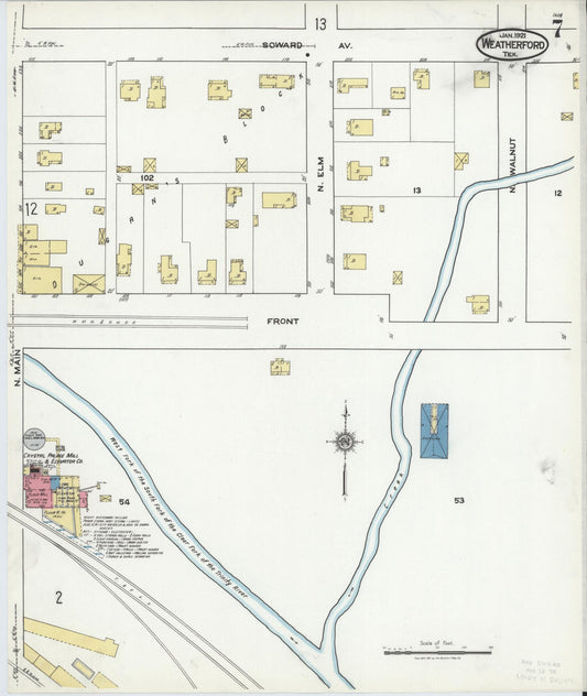 Sanborn Fire Insurance Map from Weatherford, Parker County, Texas (1921), Sheet #0007 - Historic Sanborn Fire Insurance Map Print, vintage old map wall art, antique decor, genealogy gift, Texas Texas map