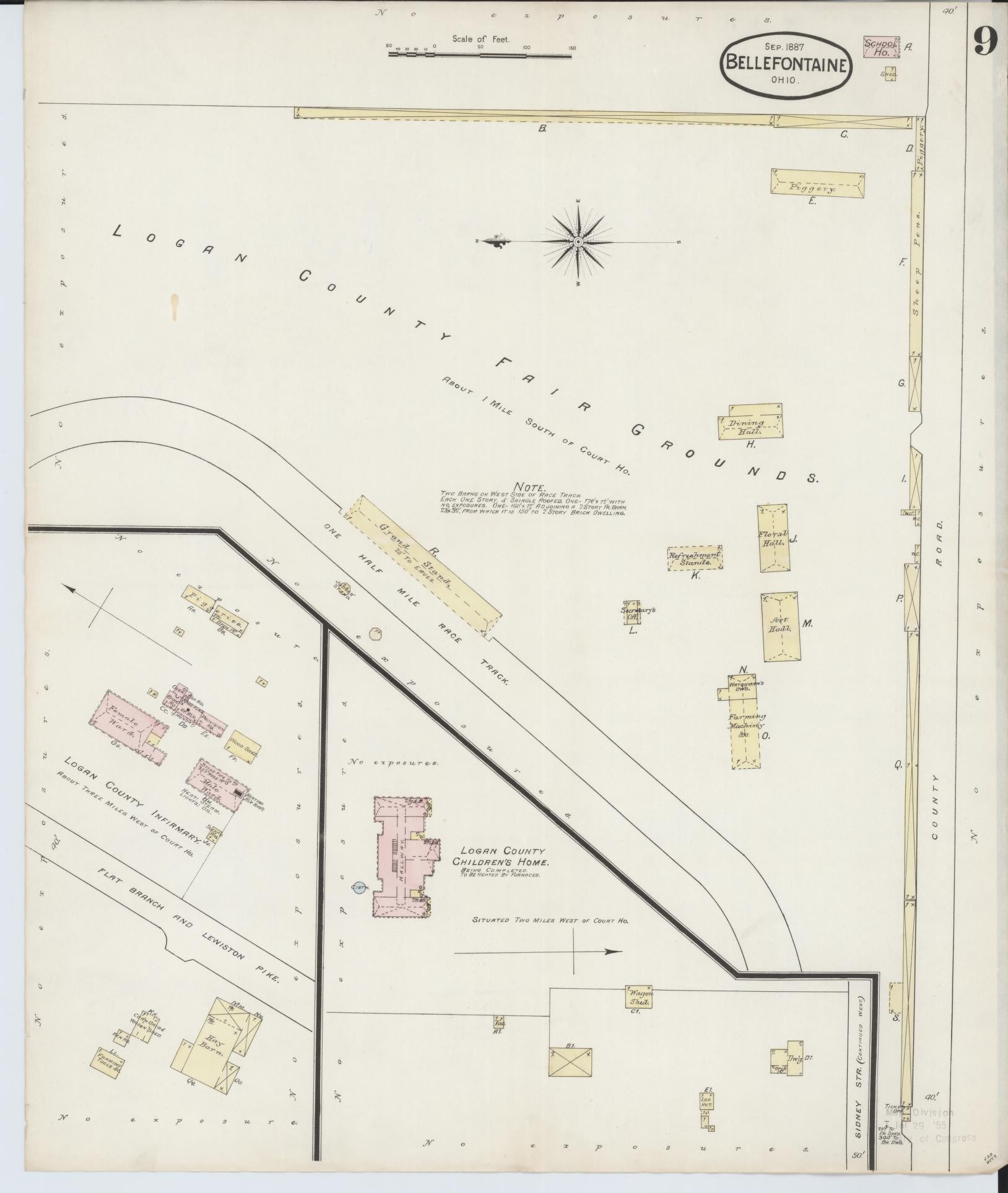 Sanborn Fire Insurance Map from Bellefontaine, Logan County, Ohio (1887), Sheet #0009 - Historic Sanborn Fire Insurance Map Print, vintage old map wall art, antique decor, genealogy gift, Ohio Ohio map