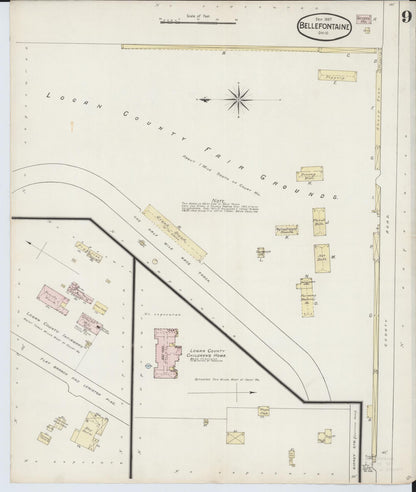 Sanborn Fire Insurance Map from Bellefontaine, Logan County, Ohio (1887), Sheet #0009 - Historic Sanborn Fire Insurance Map Print, vintage old map wall art, antique decor, genealogy gift, Ohio Ohio map