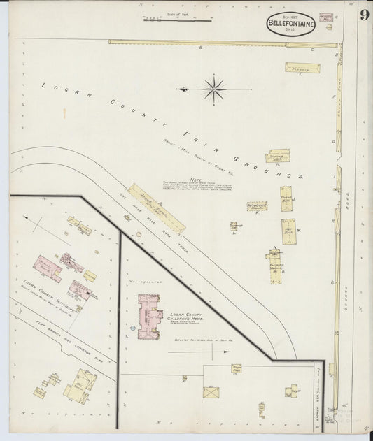 Sanborn Fire Insurance Map from Bellefontaine, Logan County, Ohio (1887), Sheet #0009 - Historic Sanborn Fire Insurance Map Print, vintage old map wall art, antique decor, genealogy gift, Ohio Ohio map