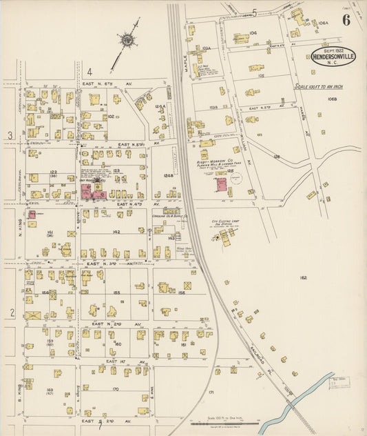 Sanborn Fire Insurance Map from Hendersonville, Henderson County, North Carolina (1922), Sheet #0006 - Historic Sanborn Fire Insurance Map Print, vintage old map wall art, antique decor, genealogy gift, North Carolina North Carolina map
