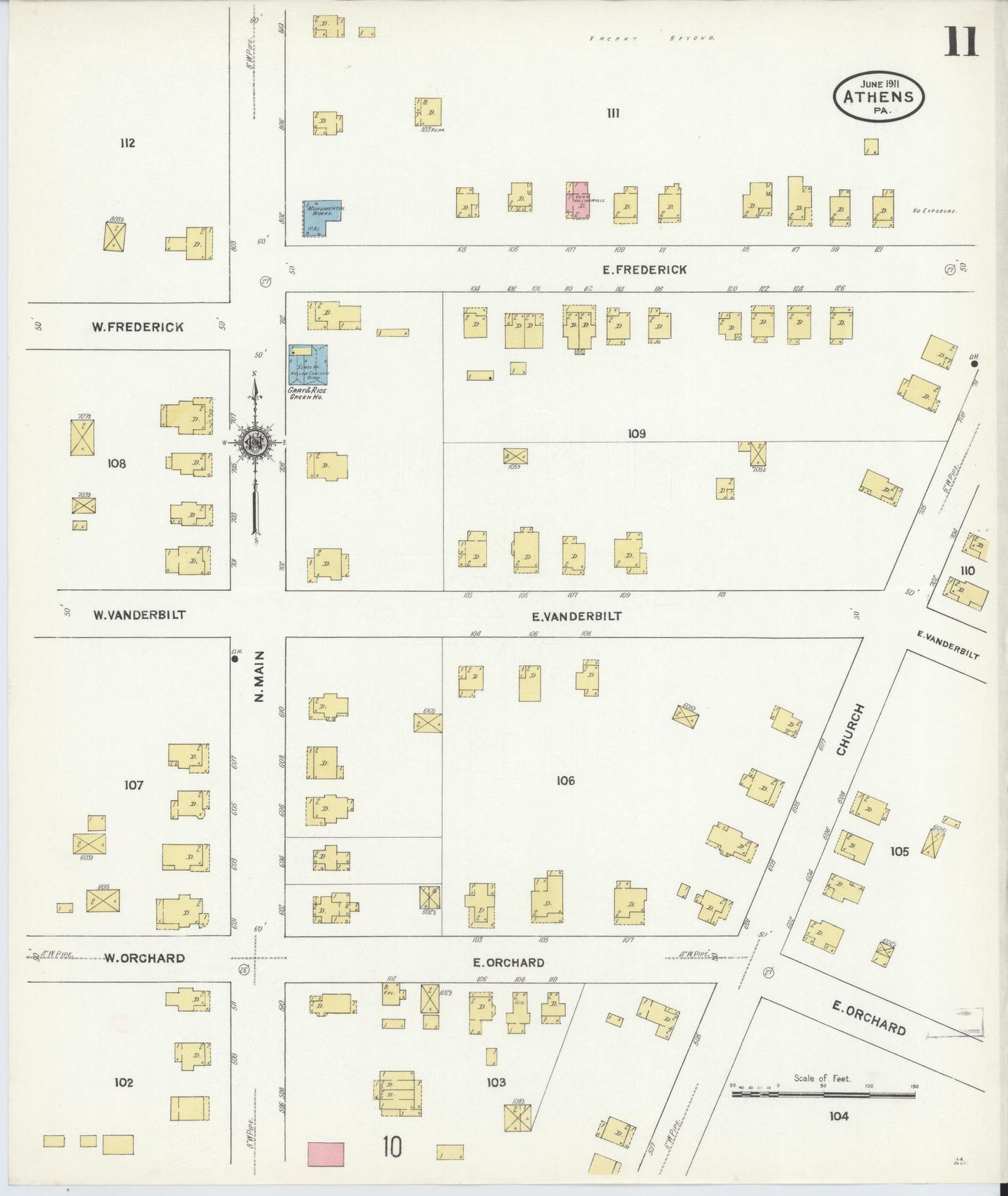 Sanborn Fire Insurance Map from Athens, Bradford County, Pennsylvania (1911), Sheet #0011 - Historic Sanborn Fire Insurance Map Print, vintage old map wall art, antique decor, genealogy gift, Pennsylvania Pennsylvania map