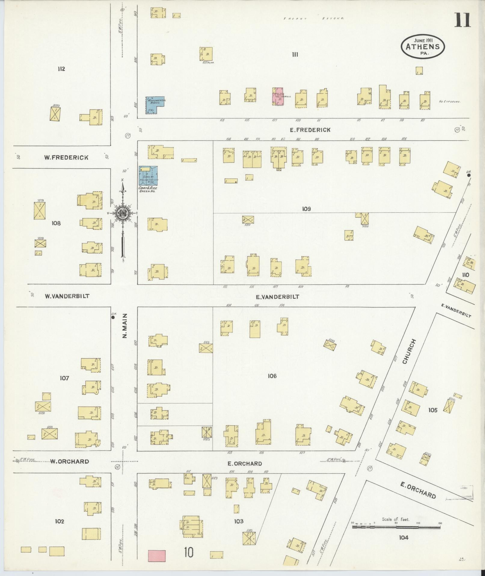 Sanborn Fire Insurance Map from Athens, Bradford County, Pennsylvania (1911), Sheet #0011 - Historic Sanborn Fire Insurance Map Print, vintage old map wall art, antique decor, genealogy gift, Pennsylvania Pennsylvania map