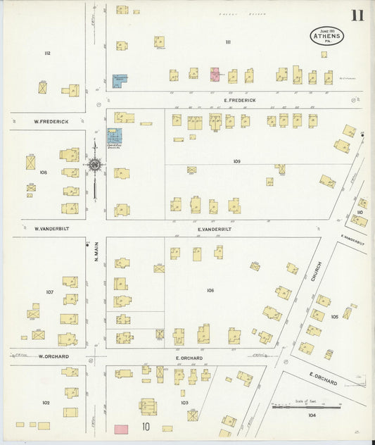 Sanborn Fire Insurance Map from Athens, Bradford County, Pennsylvania (1911), Sheet #0011 - Historic Sanborn Fire Insurance Map Print, vintage old map wall art, antique decor, genealogy gift, Pennsylvania Pennsylvania map