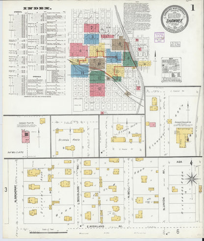Sanborn Fire Insurance Map from Shawnee, Pottawatomie County, Oklahoma (1904), Sheet #0001 - Complete Map Set gallery image, historic Sanborn map, vintage wall art, Oklahoma Oklahoma