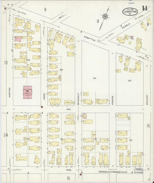 Sanborn Fire Insurance Map from Lewiston, Androscoggin County, Maine (1914), Sheet #0014 - Historic Sanborn Fire Insurance Map Print, vintage old map wall art, antique decor, genealogy gift, Maine Maine map