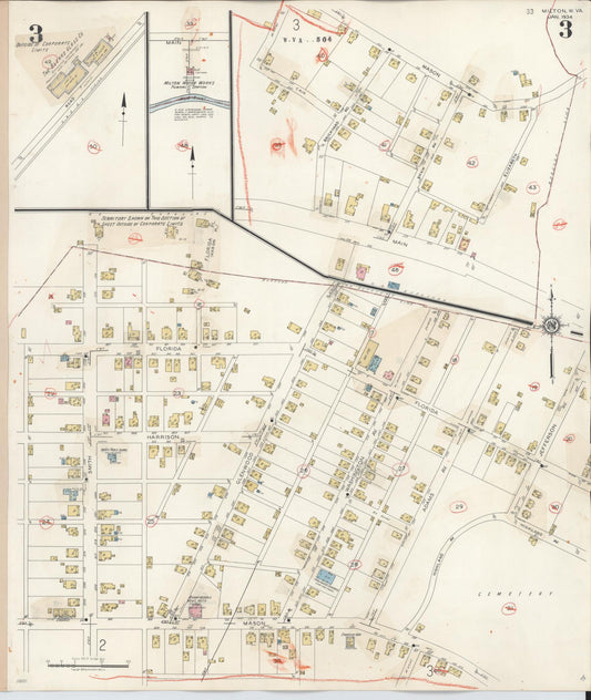 Sanborn Fire Insurance Map from Milton, Cabell County, West Virginia (1944), Sheet #0003 - Historic Sanborn Fire Insurance Map Print, vintage old map wall art, antique decor, genealogy gift, West Virginia West Virginia map