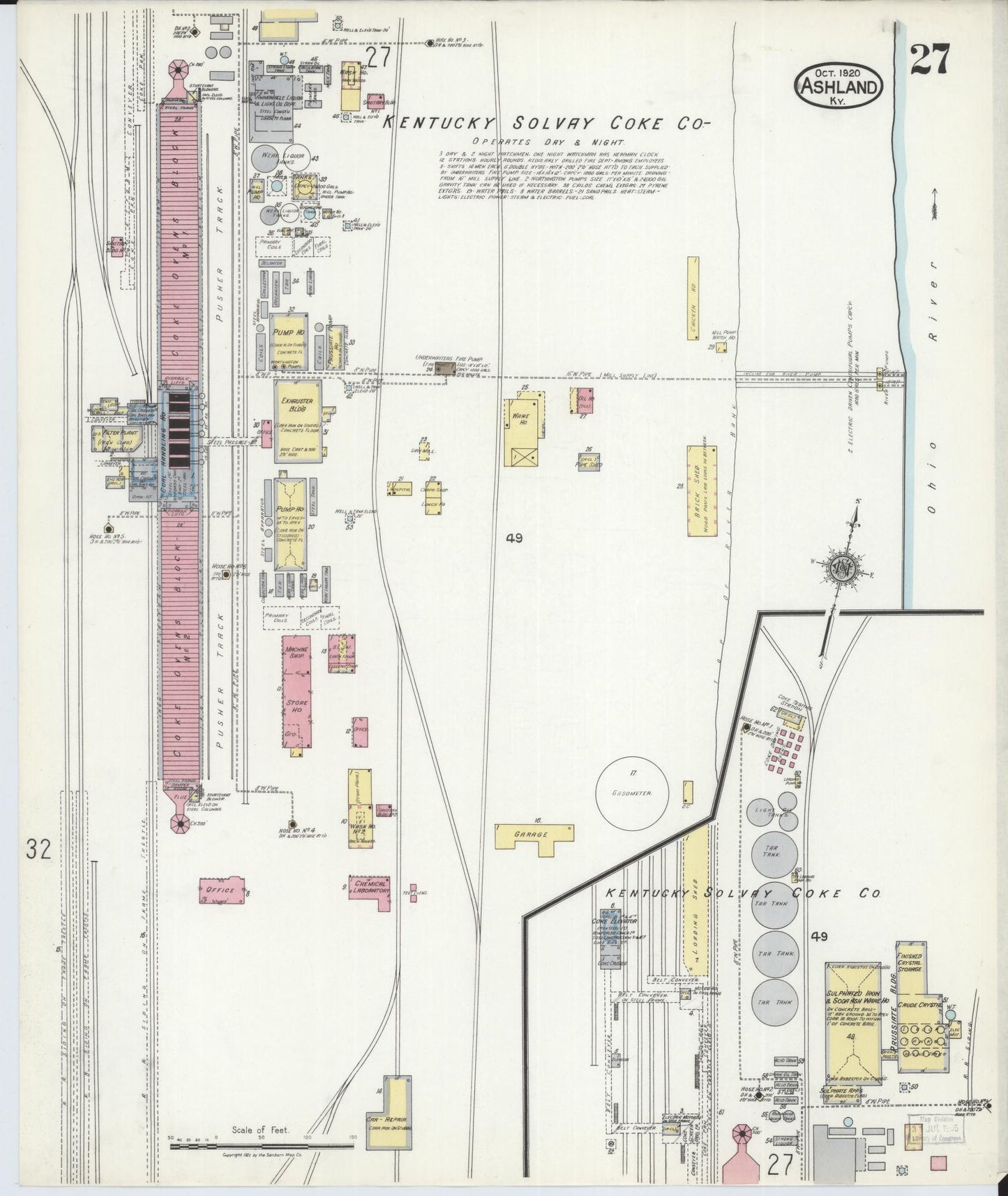 Sanborn Fire Insurance Map from Ashland, Boyd County, Kentucky (1920), Sheet #0027 - Historic Sanborn Fire Insurance Map Print, vintage old map wall art, antique decor, genealogy gift, Kentucky Kentucky map