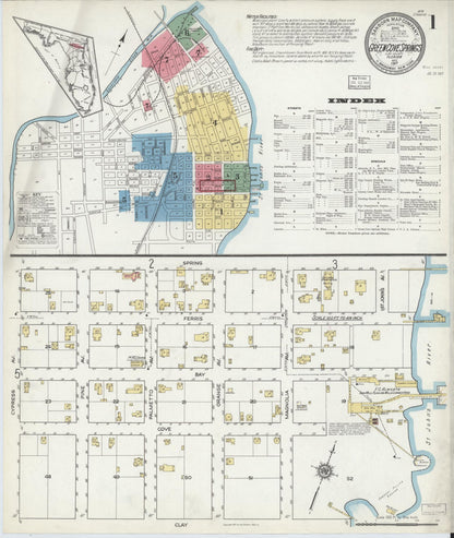 Sanborn Fire Insurance Map from Green Cove Springs, Clay County, Florida (1917), Sheet #0001 - Historic Sanborn Fire Insurance Map Print, vintage old map wall art, antique decor, genealogy gift, Florida Florida map