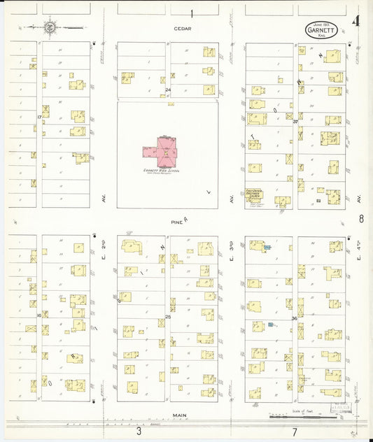 Sanborn Fire Insurance Map from Garnett, Anderson County, Kansas (1913), Sheet #0004 - Historic Sanborn Fire Insurance Map Print, vintage old map wall art, antique decor, genealogy gift, Kansas Kansas map