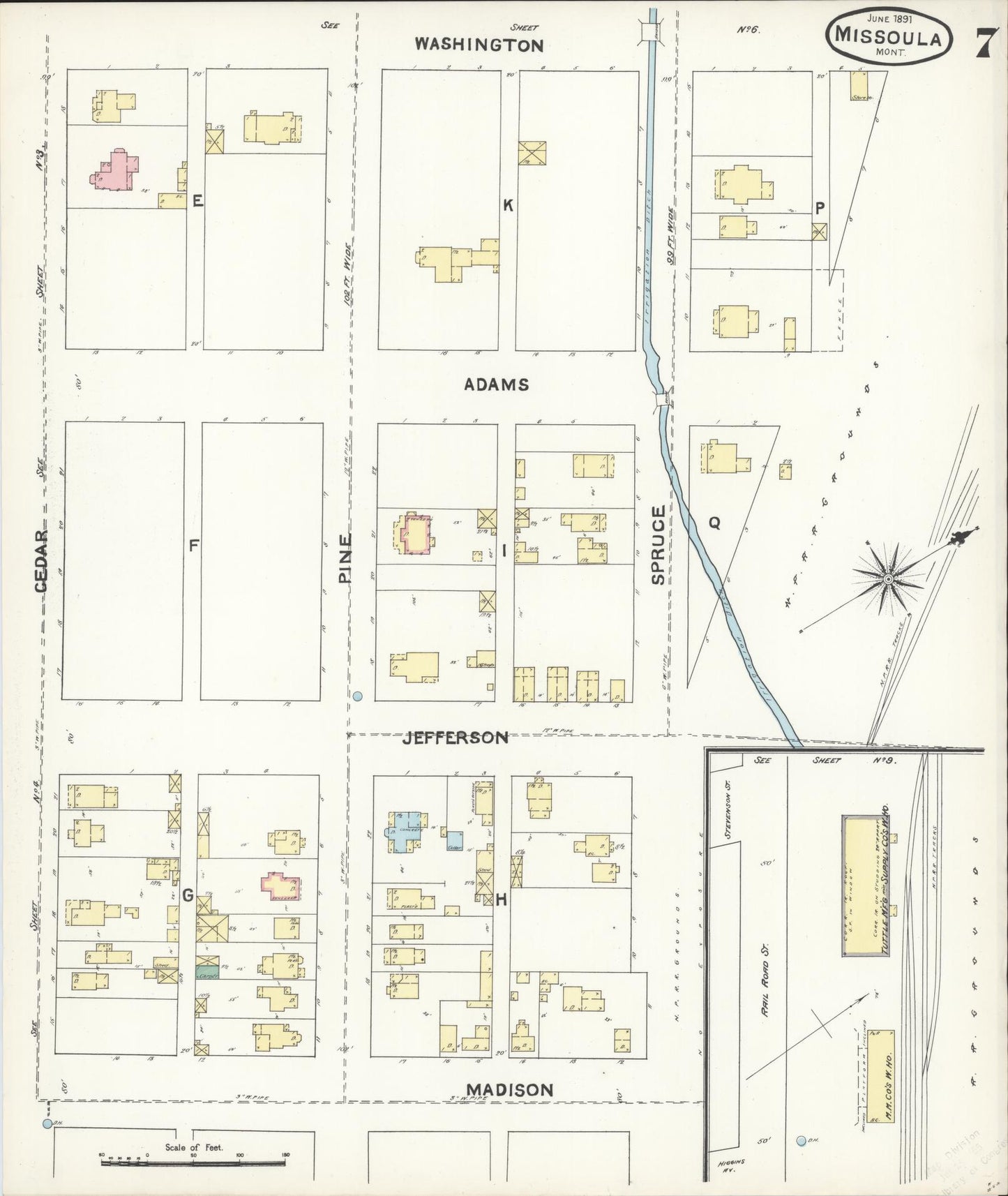 Sanborn Fire Insurance Map from Missoula, Missoula County, Montana (1891), Sheet #0007 - Complete Map Set gallery image, historic Sanborn map, vintage wall art, Montana Montana