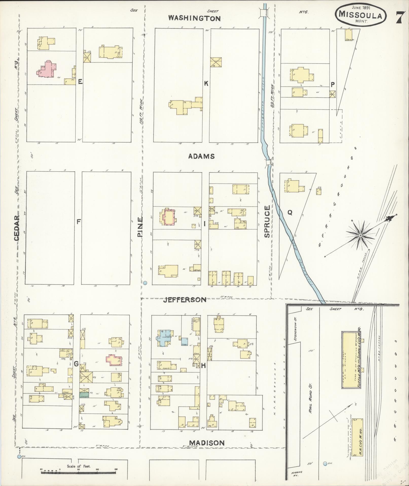 Sanborn Fire Insurance Map from Missoula, Missoula County, Montana (1891), Sheet #0007 - Complete Map Set gallery image, historic Sanborn map, vintage wall art, Montana Montana