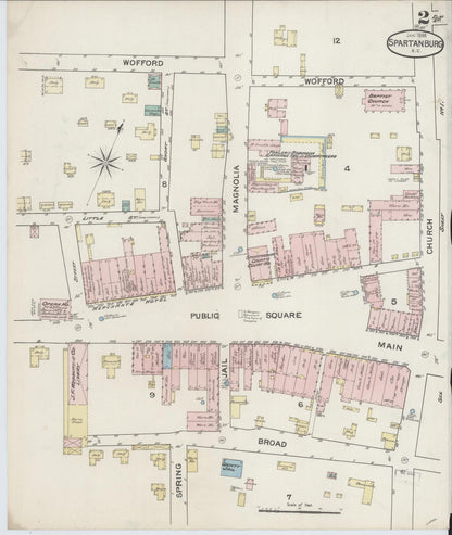 Sanborn Fire Insurance Map from Spartanburg, Spartanburg County, South Carolina (1888), Sheet #0002 - Complete Map Set gallery image, historic Sanborn map, vintage wall art, South Carolina South Carolina