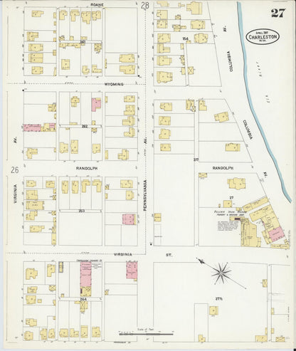 Sanborn Fire Insurance Map from Charleston, Kanawha County, West Virginia (1907), Sheet #0027 - Complete Map Set gallery image, historic Sanborn map, vintage wall art, West Virginia West Virginia
