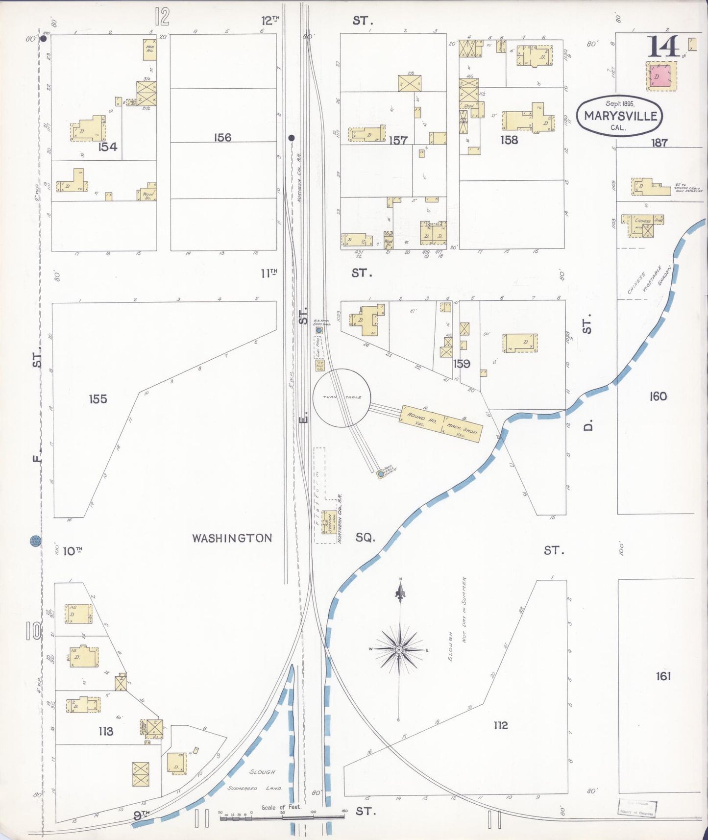 Sanborn Fire Insurance Map from Marysville, Yuba County, California (1895), Sheet #0014 - Historic Sanborn Fire Insurance Map Print, vintage old map wall art, antique decor, genealogy gift, California California map