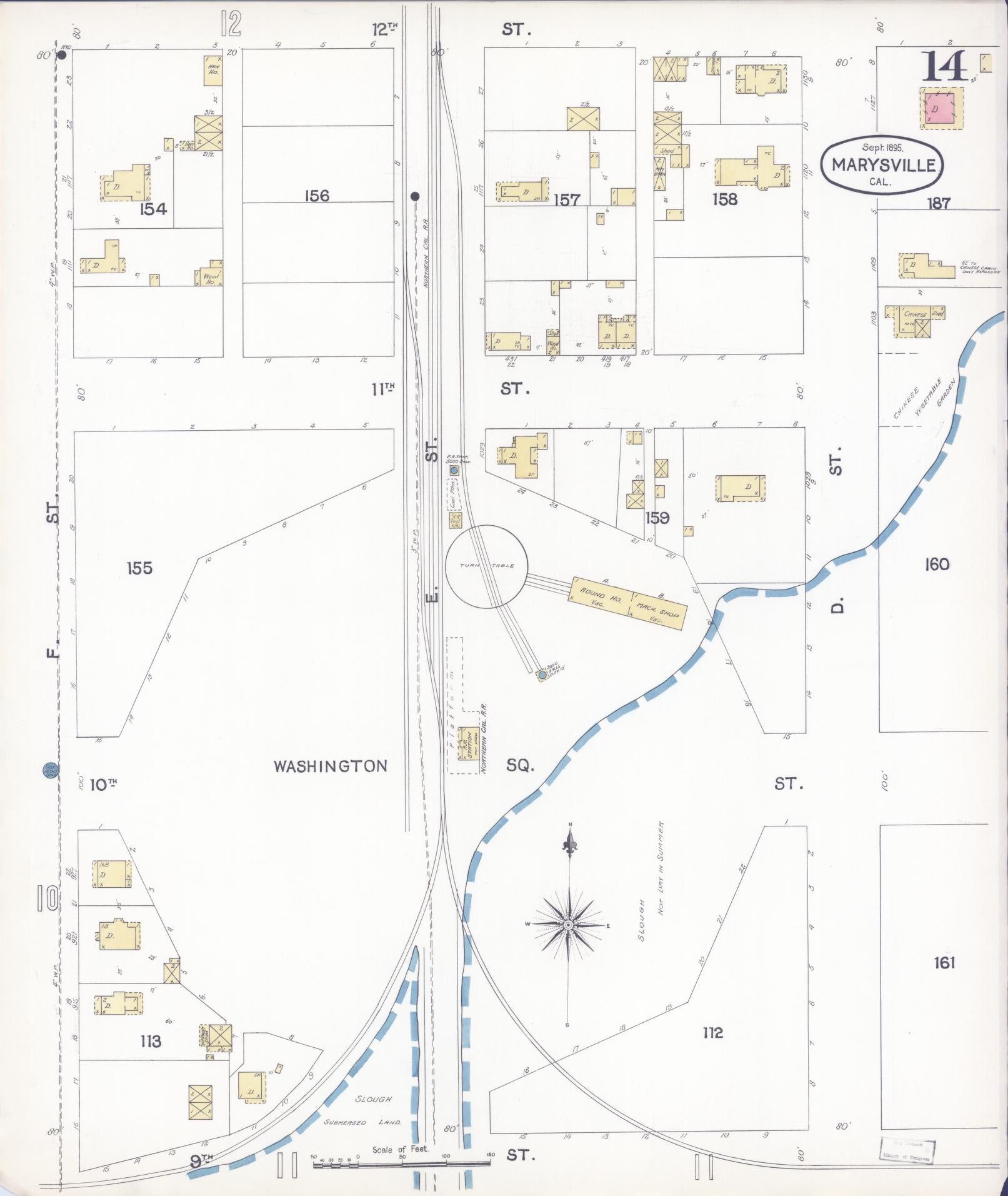 Sanborn Fire Insurance Map from Marysville, Yuba County, California (1895), Sheet #0014 - Historic Sanborn Fire Insurance Map Print, vintage old map wall art, antique decor, genealogy gift, California California map