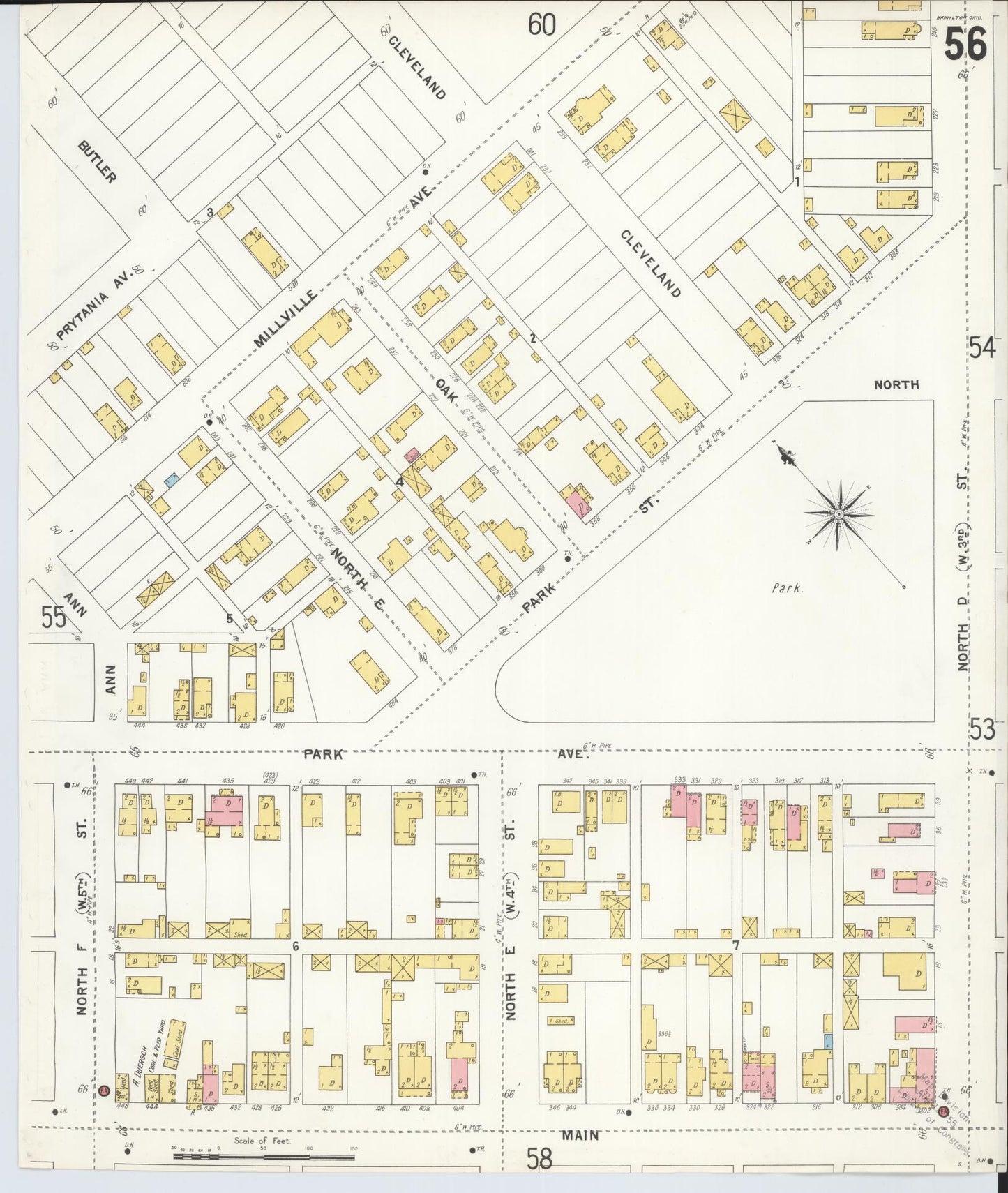 Sanborn Fire Insurance Map from Hamilton, Butler County, Ohio (1899), Sheet #0056 - Historic Sanborn Fire Insurance Map Print, vintage old map wall art, antique decor, genealogy gift, Ohio Ohio map
