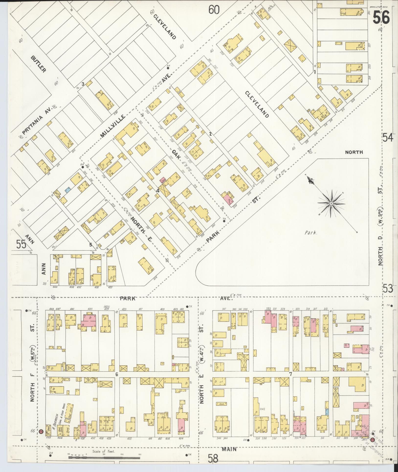 Sanborn Fire Insurance Map from Hamilton, Butler County, Ohio (1899), Sheet #0056 - Historic Sanborn Fire Insurance Map Print, vintage old map wall art, antique decor, genealogy gift, Ohio Ohio map