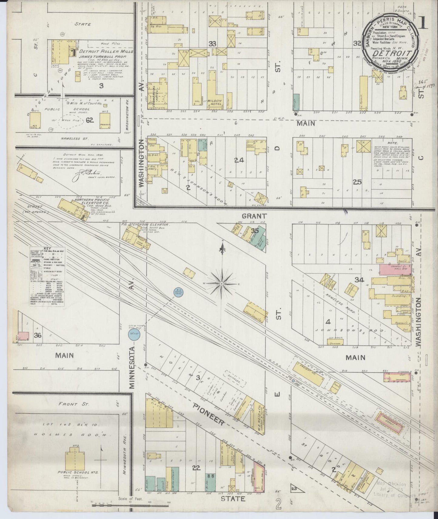 Sanborn Fire Insurance Map from Detroit Lakes, Becker County, Minnesota (1892), Sheet #0001 - Complete Map Set gallery image, historic Sanborn map, vintage wall art, Minnesota Minnesota