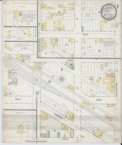 Sanborn Fire Insurance Map from Detroit Lakes, Becker County, Minnesota (1892), Sheet #0001 - Complete Map Set gallery image, historic Sanborn map, vintage wall art, Minnesota Minnesota