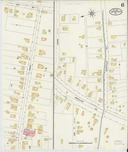 Sanborn Fire Insurance Map from Crisfield, Somerset County, Maryland (1904), Sheet #0006 - Complete Map Set gallery image, historic Sanborn map, vintage wall art, Maryland Maryland