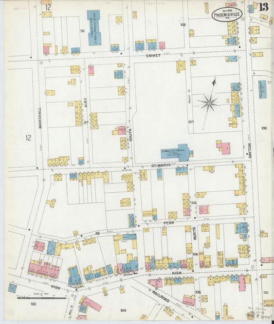 Sanborn Fire Insurance Map from Phoenixville, Chester County, Pennsylvania (1900), Sheet #0013 - Historic Sanborn Fire Insurance Map Print, vintage old map wall art, antique decor, genealogy gift, Pennsylvania Pennsylvania map