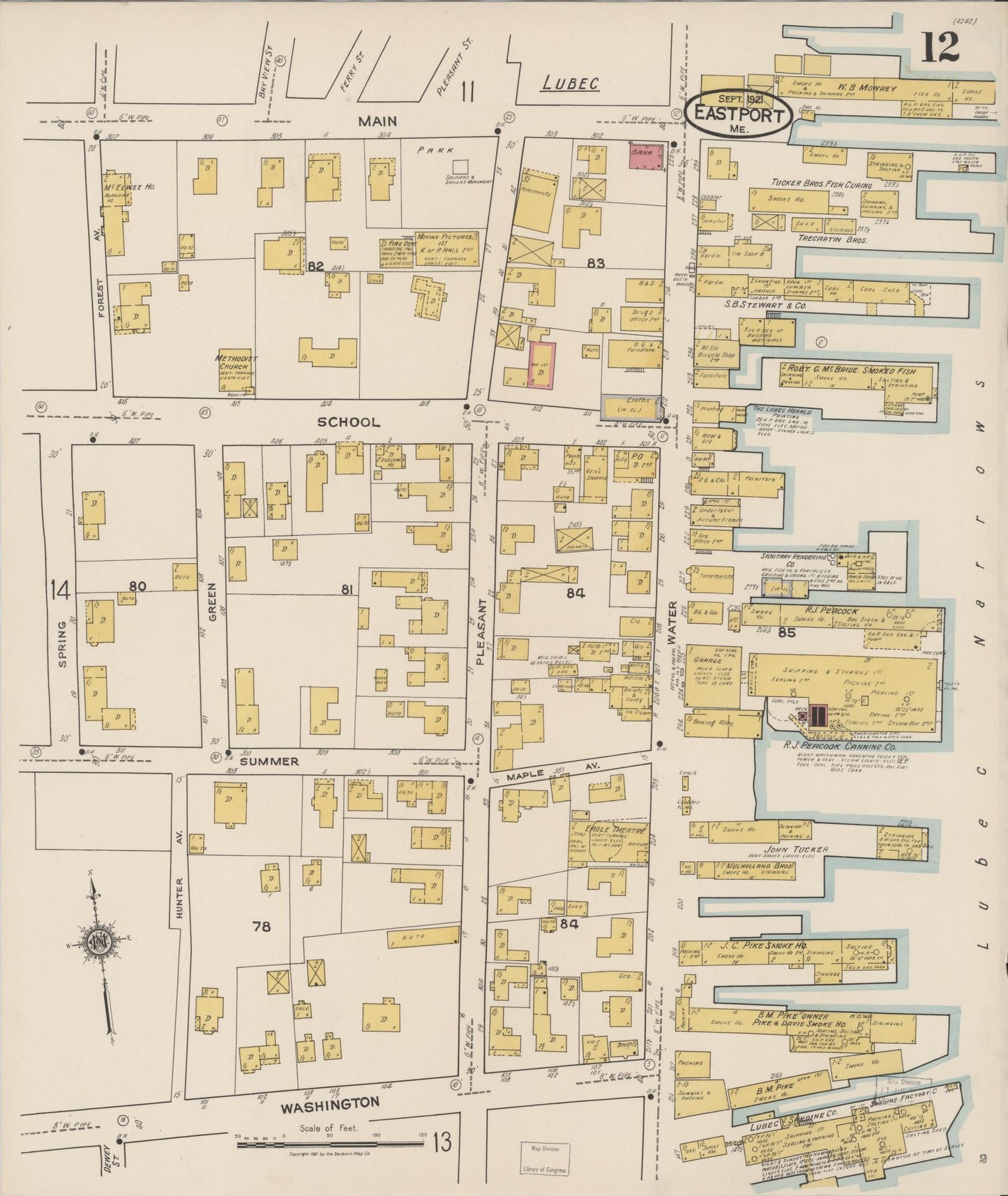 Sanborn Fire Insurance Map from Eastport, Washington County, Maine (1921), Sheet #0012 - Historic Sanborn Fire Insurance Map Print, vintage old map wall art, antique decor, genealogy gift, Maine Maine map