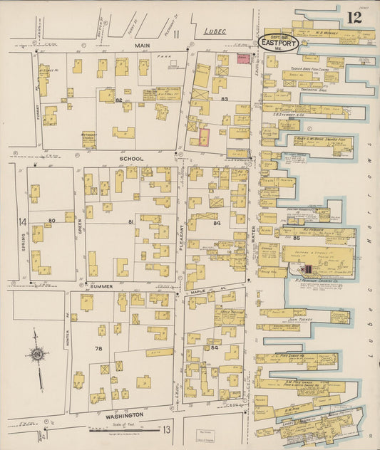 Sanborn Fire Insurance Map from Eastport, Washington County, Maine (1921), Sheet #0012 - Historic Sanborn Fire Insurance Map Print, vintage old map wall art, antique decor, genealogy gift, Maine Maine map