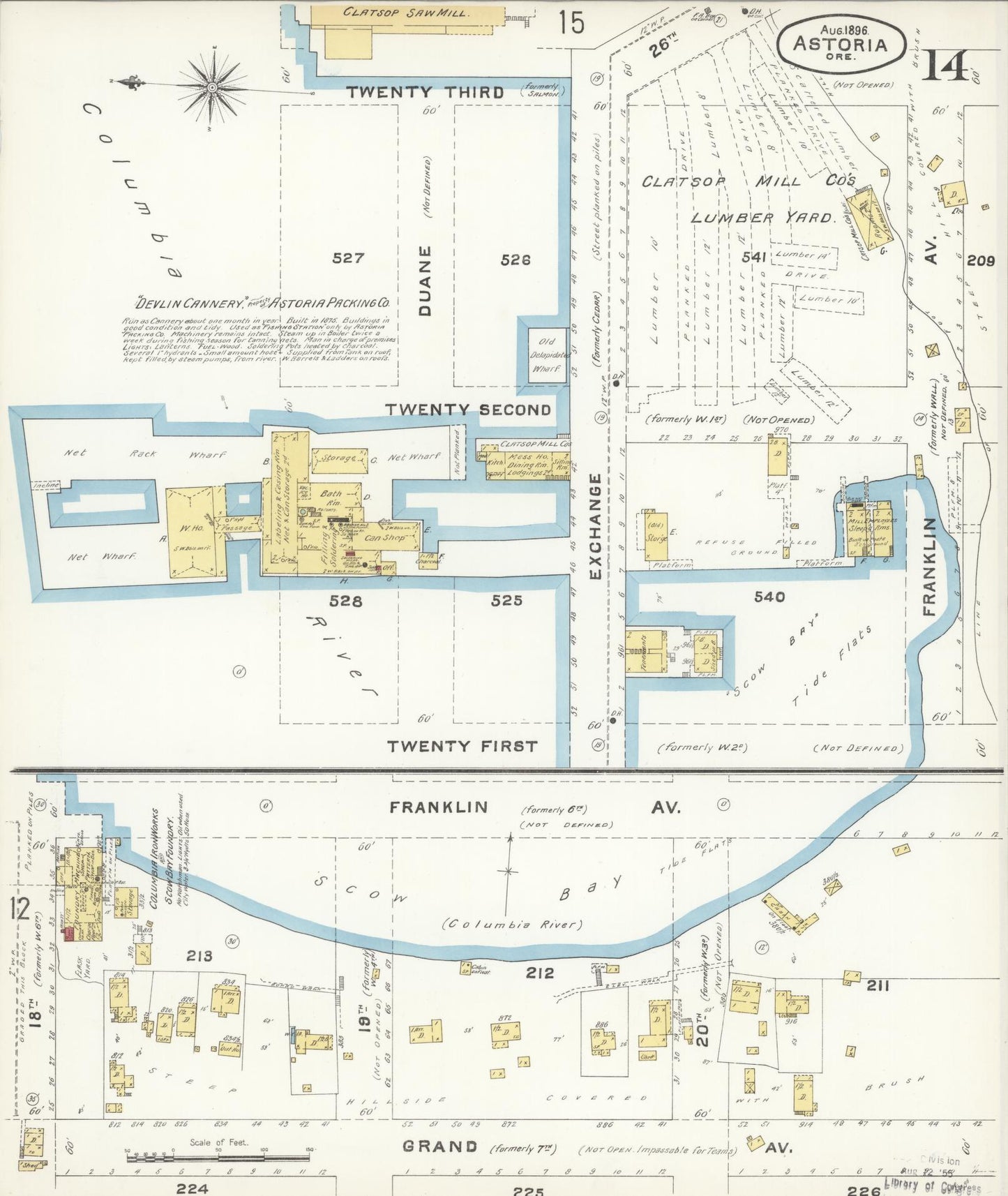 Sanborn Fire Insurance Map from Astoria, Clatsop County, Oregon (1896), Sheet #0014 - Complete Map Set gallery image, historic Sanborn map, vintage wall art, Oregon Oregon