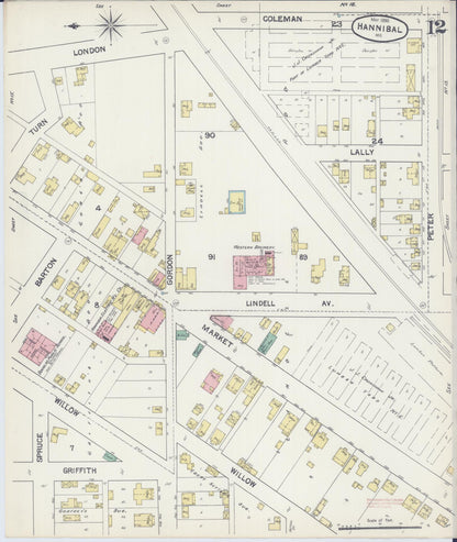 Sanborn Fire Insurance Map from Hannibal, Marion County, Missouri (1890), Sheet #0012 - Complete Map Set gallery image, historic Sanborn map, vintage wall art, Missouri Missouri