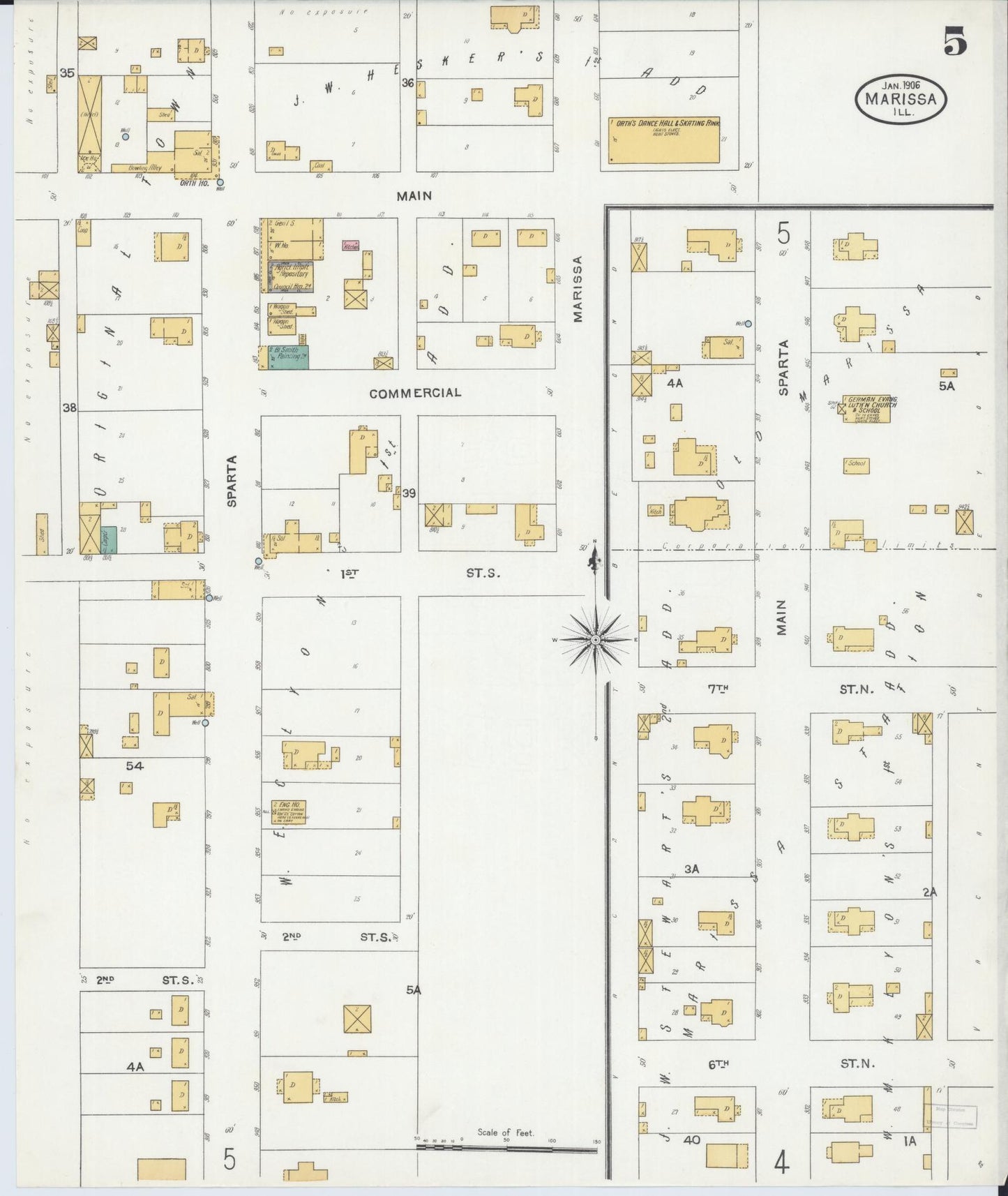 Sanborn Fire Insurance Map from Marissa, Saint Clair County, Illinois (1906), Sheet #0005 - Complete Map Set gallery image, historic Sanborn map, vintage wall art, Illinois Illinois