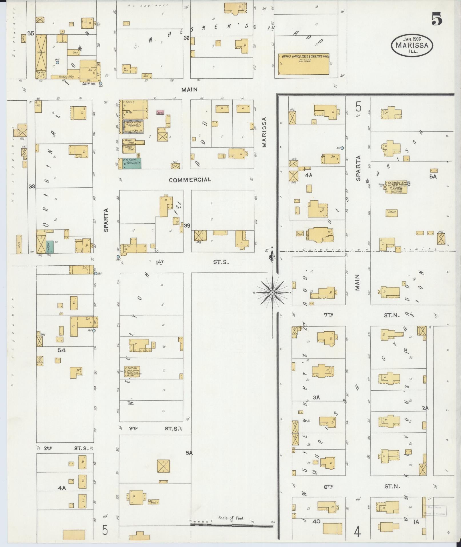 Sanborn Fire Insurance Map from Marissa, Saint Clair County, Illinois (1906), Sheet #0005 - Complete Map Set gallery image, historic Sanborn map, vintage wall art, Illinois Illinois