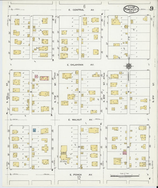 Sanborn Fire Insurance Map from Ponca City, Kay County, Oklahoma (1919), Sheet #0009 - Historic Sanborn Fire Insurance Map Print, vintage old map wall art, antique decor, genealogy gift, Oklahoma Oklahoma map