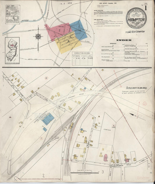 Sanborn Fire Insurance Map from Hampton, Hunterdon County, New Jersey (1936), Sheet #0001 - Historic Sanborn Fire Insurance Map Print, vintage old map wall art, antique decor, genealogy gift, New Jersey New Jersey map