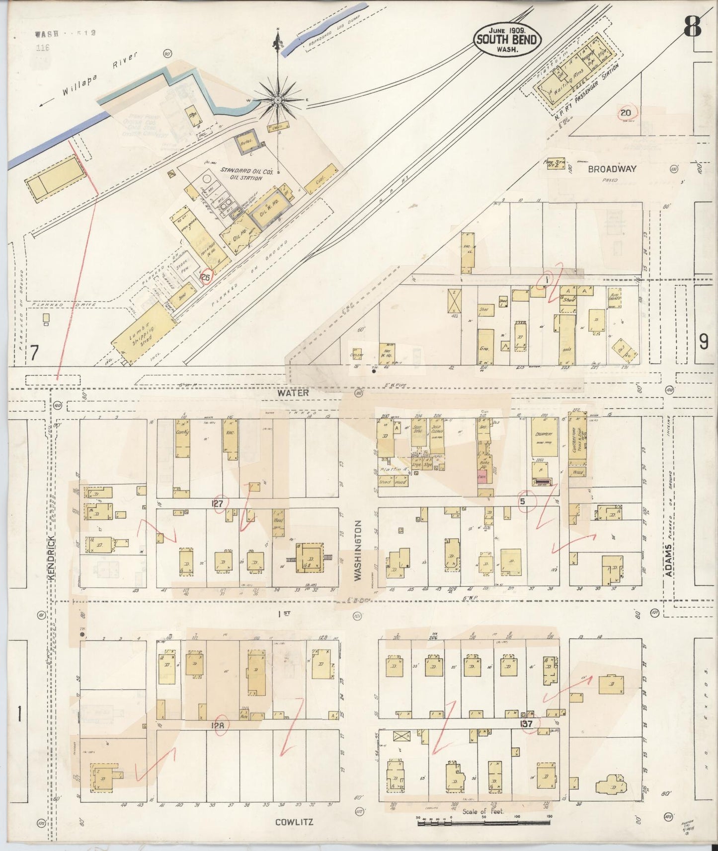 Sanborn Fire Insurance Map from South Bend, Pacific County, Washington (1929), Sheet #0010 - Historic Sanborn Fire Insurance Map Print, vintage old map wall art, antique decor, genealogy gift, Washington Washington map
