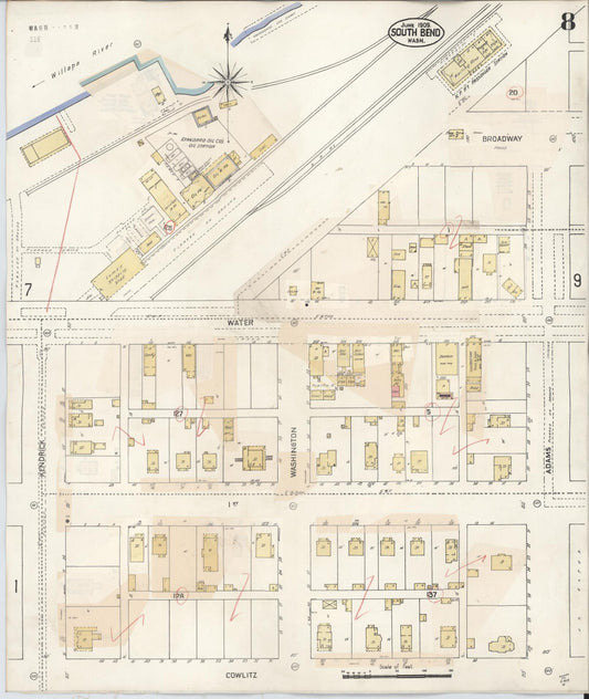 Sanborn Fire Insurance Map from South Bend, Pacific County, Washington (1929), Sheet #0010 - Historic Sanborn Fire Insurance Map Print, vintage old map wall art, antique decor, genealogy gift, Washington Washington map