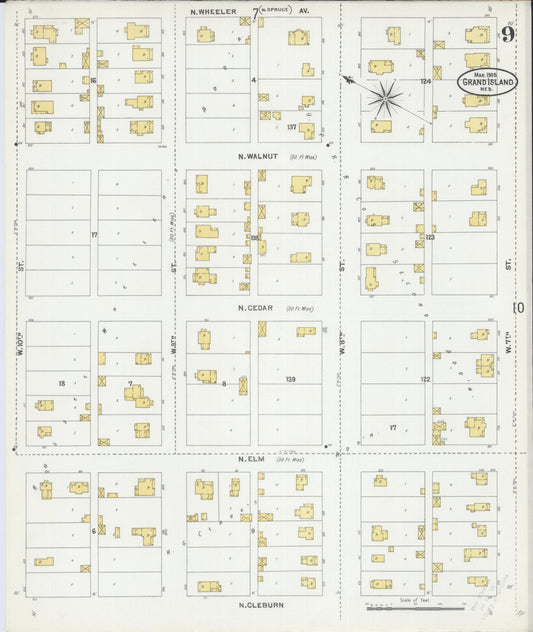 Sanborn Fire Insurance Map from Grand Island, Hall County, Nebraska (1905), Sheet #0009 - Historic Sanborn Fire Insurance Map Print, vintage old map wall art, antique decor, genealogy gift, Nebraska Nebraska map