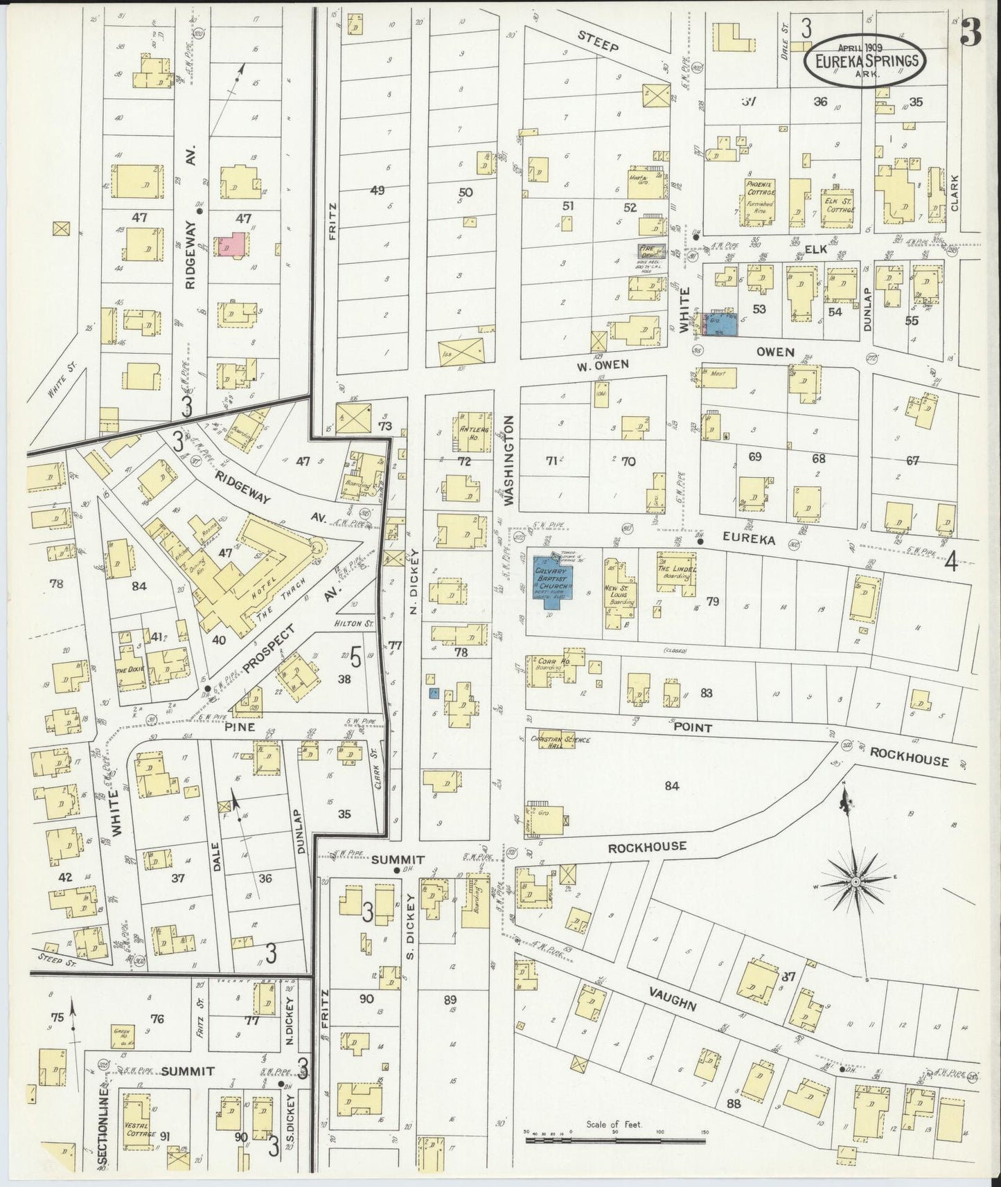 Sanborn Fire Insurance Map from Eureka Springs, Carroll County, Arkansas (1909), Sheet #0003 - Complete Map Set gallery image, historic Sanborn map, vintage wall art, Arkansas Arkansas