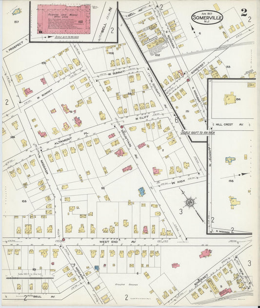Sanborn Fire Insurance Map from Somerville, Somerset County, New Jersey (1917), Sheet #0002 - Historic Sanborn Fire Insurance Map Print, vintage old map wall art, antique decor, genealogy gift, New Jersey New Jersey map