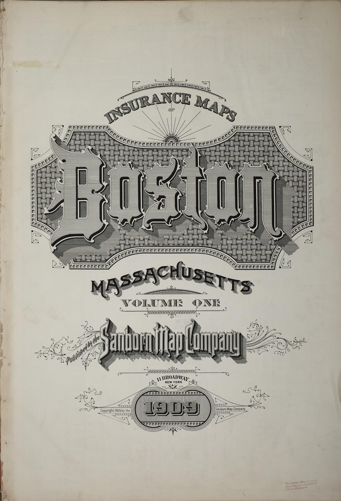 Sanborn Fire Insurance Map from Boston, Suffolk County, Massachusetts (1909), Sheet #0001 - Historic Sanborn Fire Insurance Map Print, vintage old map wall art, antique decor, genealogy gift, Massachusetts Massachusetts map