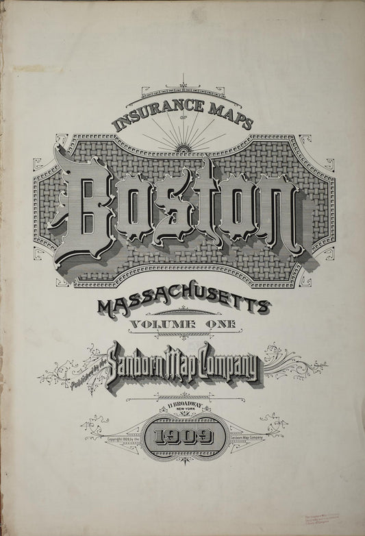 Sanborn Fire Insurance Map from Boston, Suffolk County, Massachusetts (1909), Sheet #0001 - Historic Sanborn Fire Insurance Map Print, vintage old map wall art, antique decor, genealogy gift, Massachusetts Massachusetts map