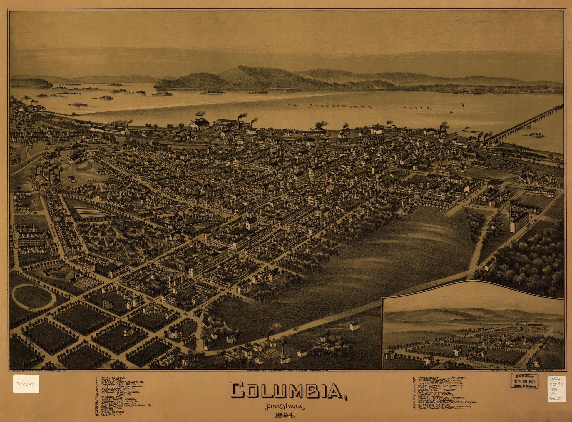 Columbia, Pennsylvania 1894 (1894) – Historic Bird’s-Eye View Panorama Print
